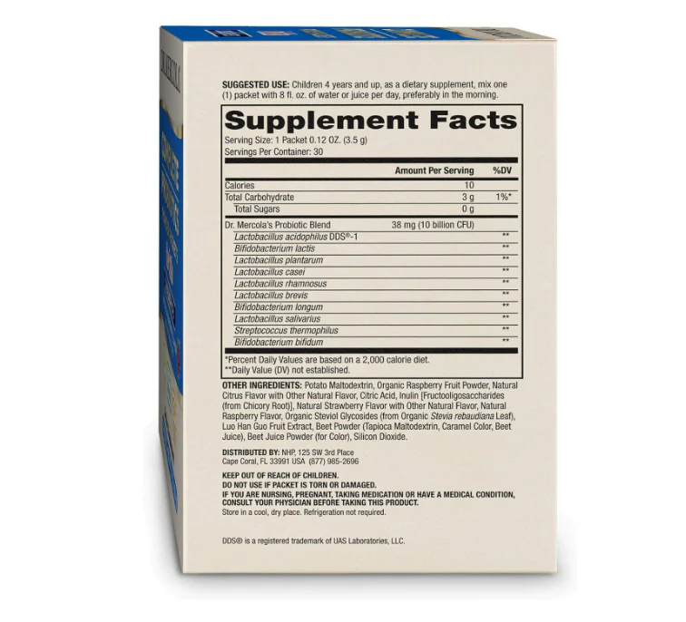 Dr. Mercola, Paquetes completos de probióticos en polvo para niños 10 billion, 30 packets - Image 3