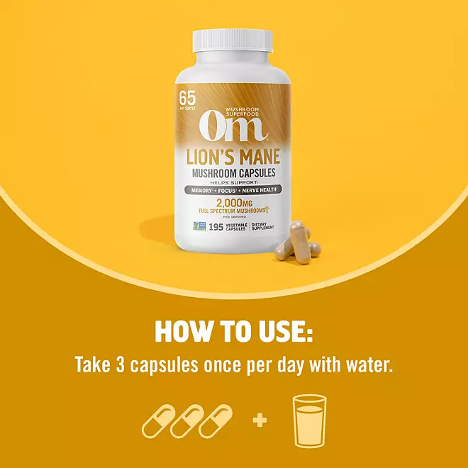 Om Lions Mane Mushroom  Capsules 2,000mg  195 cápsulas - Image 5